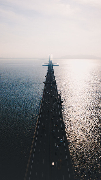 Cities, Sea, View From Above, Road, Movement, Traffic, Bridge, Malaysia, Penang, Perai HD phone wallpaper
