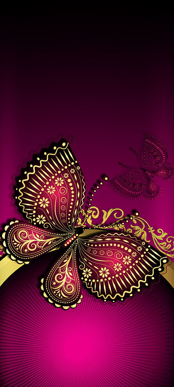 Gold Plated butterfly, beautiful, moths and butterflies, pink, purple HD phone wallpaper