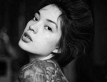 PORTRAIT, graphy, face, tattoo, bw, asian woman HD wallpaper