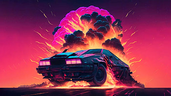 Delorean Retrowave Car Xplosion, delorean, retrowave, artist, artwork, digital-art HD wallpaper