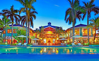 Amazing resort lights after the sunset, Resort, House, Tree, Pool, Light, sunset HD wallpaper