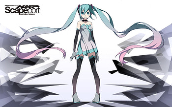 Scapecort feat. Miku Hatsune, ponytails, blue eyes, anime, hatsune miku, gloves, vocaloid, long hair, dress HD wallpaper