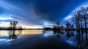 Blue Hour, clouds, sky, water, reflections, colors HD wallpaper