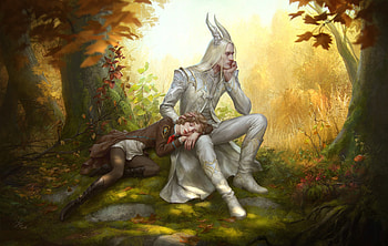 The guardian, frumusete, art, tatiana kirgetova, man, gorgeous, tata, superb, fantasy, boy, yellow, luminos, creature, forest HD wallpaper