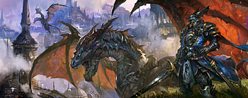 City, Dragon, Fantasy, Armor, Knight, Sword, Warrior HD wallpaper