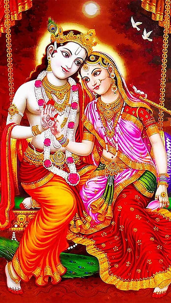 Radha Krishna , Red Background HD phone wallpaper