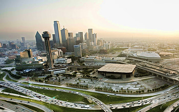Dallas Skyline, Evening sunset, Iconic buildings, High-resolution HD wallpaper