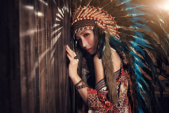 Native American, Asian, Women, Brown Eyes, Feather, Headdress, Model HD wallpaper