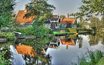 Nature, Houses, Rivers, Summer, Reflection, Small Houses, Villas, Cottages HD wallpaper