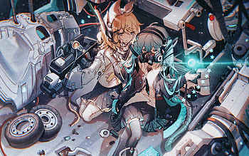 Kagamine Len, Hatsune Miku, Vocaloid characters, manga, spaceship, Vocaloid, Hatsune Miku Vocaloid, Kagamine Len Vocaloid HD wallpaper