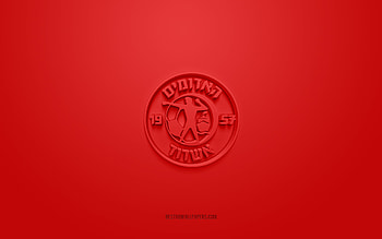 Agudat Sport Asod FC, creative 3D logo, red background, Liga Leumit, 3d emblem, Israel Football Club, Asod, Israel, 3d art, football, Agudat Sport Asod FC 3d logo HD wallpaper