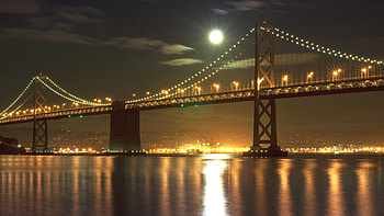 Cities, Water, Rivers, Bridges, Night, Architecture, Moon HD wallpaper