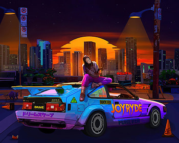 Joyride, retrowave, artist, artwork, digital-art HD wallpaper