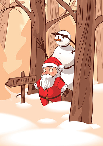 Holidays, New Year, Santa Claus, Snowman, Vector, Forest HD phone wallpaper