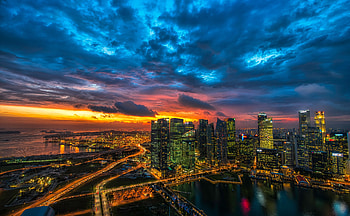 Cities, Sunset, Clouds, Night City, Skyscrapers, Megapolis, Megalopolis HD wallpaper