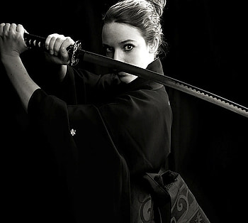 Samurai, japanese, black, girl, katana HD wallpaper