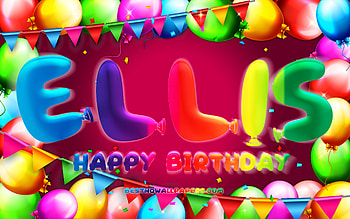 Happy Birtay Ellis, , colorful balloon frame, Ellis name, purple background, Ellis Happy Birtay, Ellis Birtay, popular american female names, Birtay concept, Ellis HD wallpaper