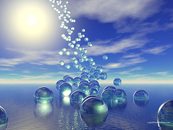 Rainning Balls, blue, 3d, abstract, light, ball, sky, bubble, water, sun, ocean, cloud HD wallpaper