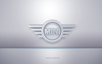 Mini 3d white logo, gray background, Mini logo, creative 3d art, Mini, 3d emblem HD wallpaper