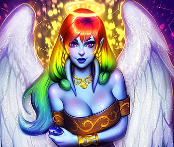 Xaessya, wings, colorful, art, ayyasap, girl, angel, fantasy, rainbow, luminos HD wallpaper