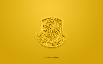 Lee Man FC, creative 3D logo, yellow background, Hong Kong Premier League, 3d emblem, Hong Kong Football Club, Tseung Kwan O, 3d art, football, Lee Man FC logo HD wallpaper