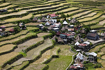 Banaue village houses, Ifugao province, Batad rice terraces, Aug 2011 post HD wallpaper