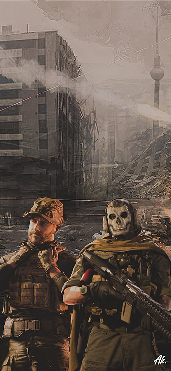 Ghost and price, callofduty, military_person, gun, art, game, trend, cod, war, Military HD phone wallpaper