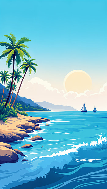 Serene Bay: A Stunning Escape, minimalist, beach, palm tree, ocean HD phone wallpaper