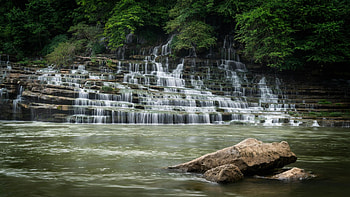 Rock Island in Tennessee, water, River, cascades, trees, stones, usa HD wallpaper