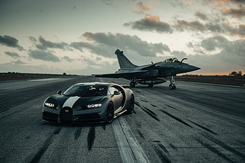 Bugatti Chiron And Dassault Rafale Marine Jet , bugatti-chiron, bugatti, cars, 2021-cars HD wallpaper