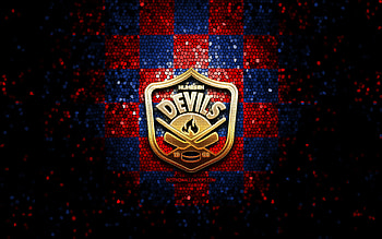Nijmegen Devils, glitter logo, BeNe League, red blue checkered background, hockey, dutch hockey team, Nijmegen Devils logo, mosaic art HD wallpaper