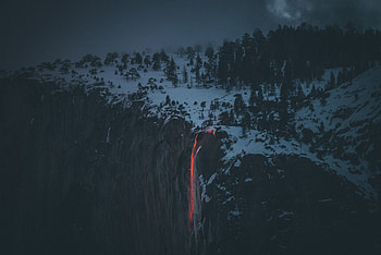 Winter, Nature, Snow, Fog, Break, Precipice, Volcano, Lava HD wallpaper