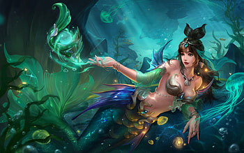 Mermaid, water, siren, blue, frumusete, gorgeous, girl, summer, superb, mali wang, fantasy, green, luminos, vara HD wallpaper