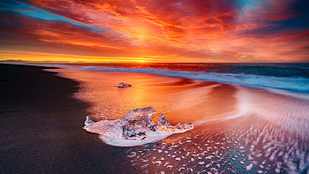 Icy Beach, Iceland, clouds, colors, sea, sky, ice HD wallpaper