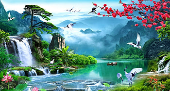 trees, birds, abstract, painting HD wallpaper