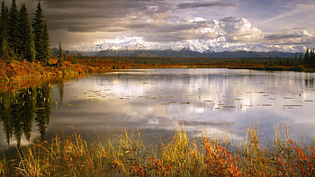 Nature, Grass, Mountains, Lake, Mainly Cloudy, Overcast, Despondency, Bad Weather HD wallpaper