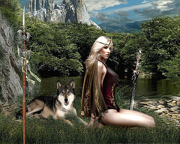 We will wait, trees, girl, wolf, water HD wallpaper