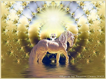 Majesty, unicorn, water, gold fractal HD wallpaper