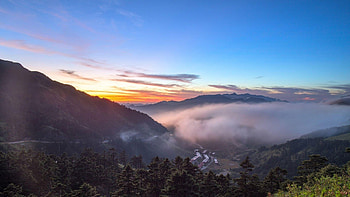 Foggy Valley in the Sunset, fog, valley, trees, nature, forest, sunset, mountain HD wallpaper