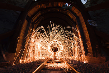 Shine, Light, Sparks, Miscellanea, Miscellaneous, Long Exposure, Tunnel, Rails HD wallpaper