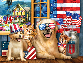Born in the U.S.A., cats, dogs, flag, hat, painting HD wallpaper