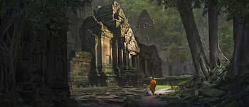 Monk, temple, old castle, outdoor, peace, forest, fantasy, art HD wallpaper