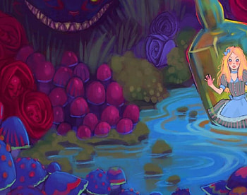 Alice In Wonderland, Roses, Bottle, Alice, Water, Cat HD wallpaper