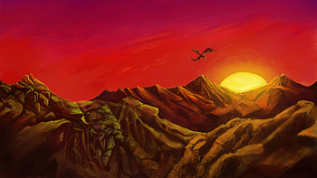 Draconic Dusk The Mountainkeeper Watch, dragon, sunset, mountains, artist, artwork, art, digital-art, artstation HD wallpaper