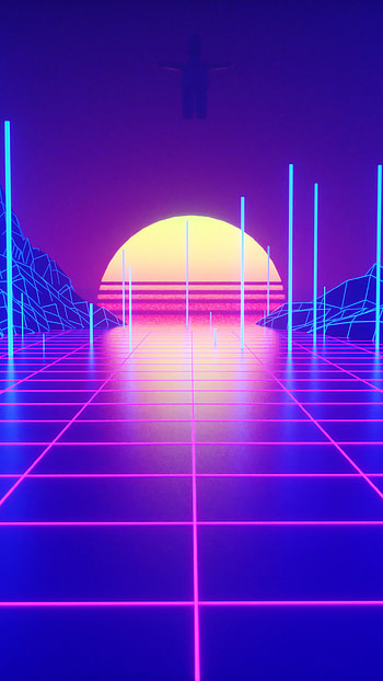 Retrowave neon sunset, Abstract digital art, , Neon aesthetic HD phone wallpaper