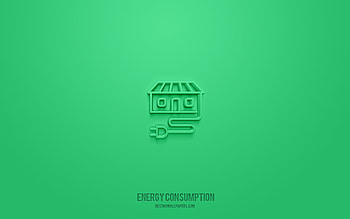 Energy consumption 3d icon, green background, 3d symbols, Energy consumption, ecology icons, 3d icons, Energy consumption sign, ecology 3d icons HD wallpaper