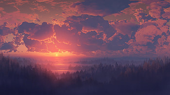 Drawing-Sunset, Nature, art, Sunset, Drawing HD wallpaper