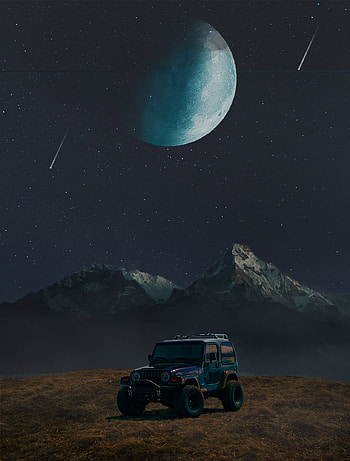 Car, moon, night HD phone wallpaper
