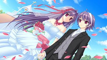 ♡ Couple ♡, lover, bouquet, wed, long hair, dress, nice, lady, petals, flower, maiden, short hair, couple, happy, male, female, sweet, gorgeous, girl, romance, anime girl, elegant, boy, wedding, anime, pretty, love, romantic, gown, lovely, guy, flora HD wallpaper