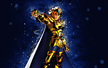 Leo Aiolia, , blue neon lights, Saint Seiya, manga, Leo, artwork, Leo Aiolia Saint Seiya HD wallpaper